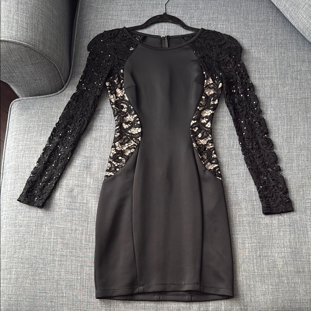Chic Black Sequin Lace Dress